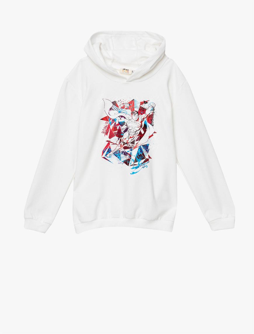  Erkek Çocuk Superman Baskılı Kapüşonlu Sweatshirt Lisanslı