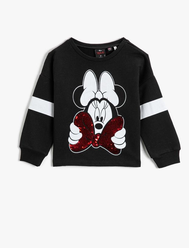 Siyah Kız Çocuk Minnie Mouse Baskılı Lisanslı Sweatshirt Pamuklu  2KKG17252OK | Koton