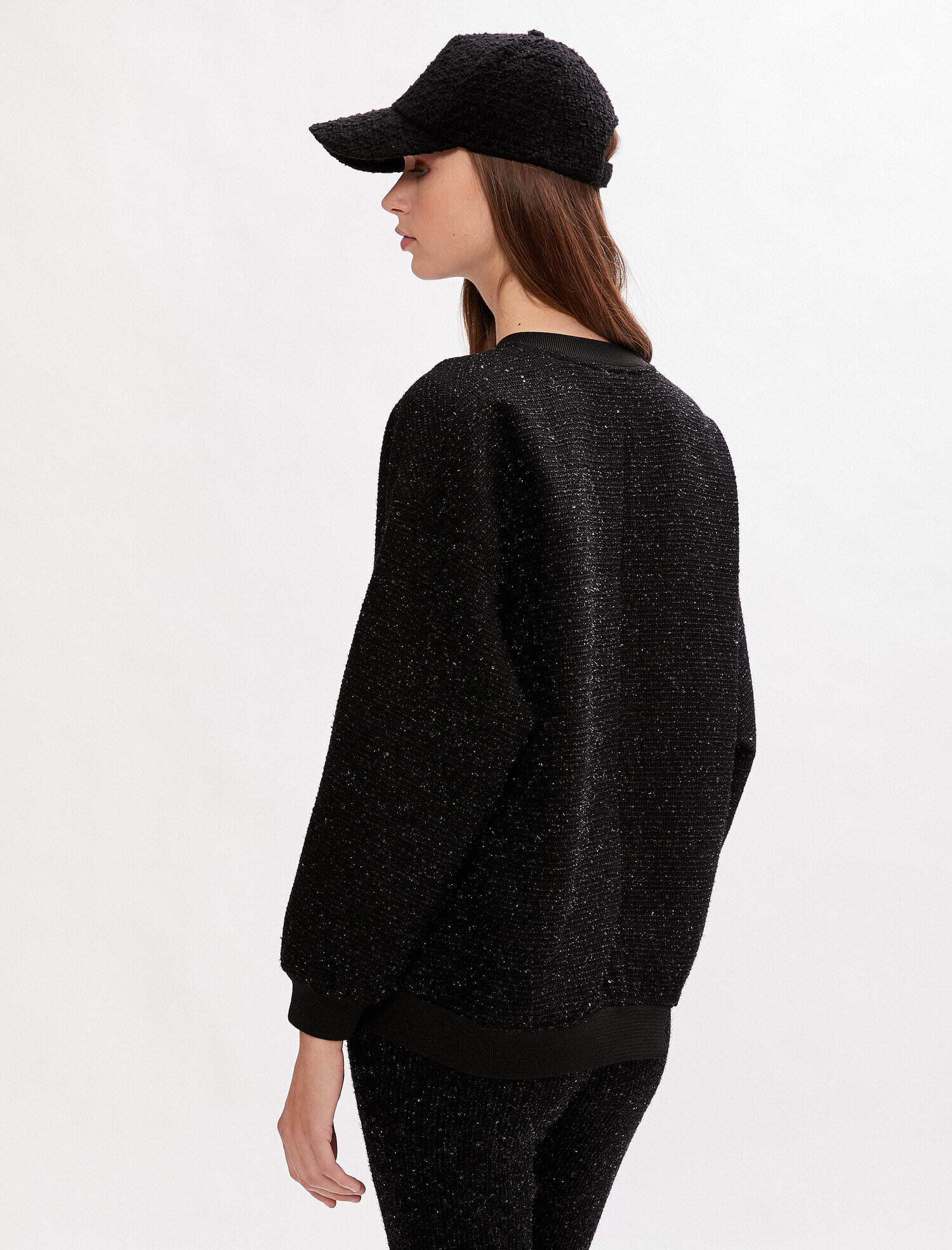 Uzun Kollu Simli Ceket Fermuarlı