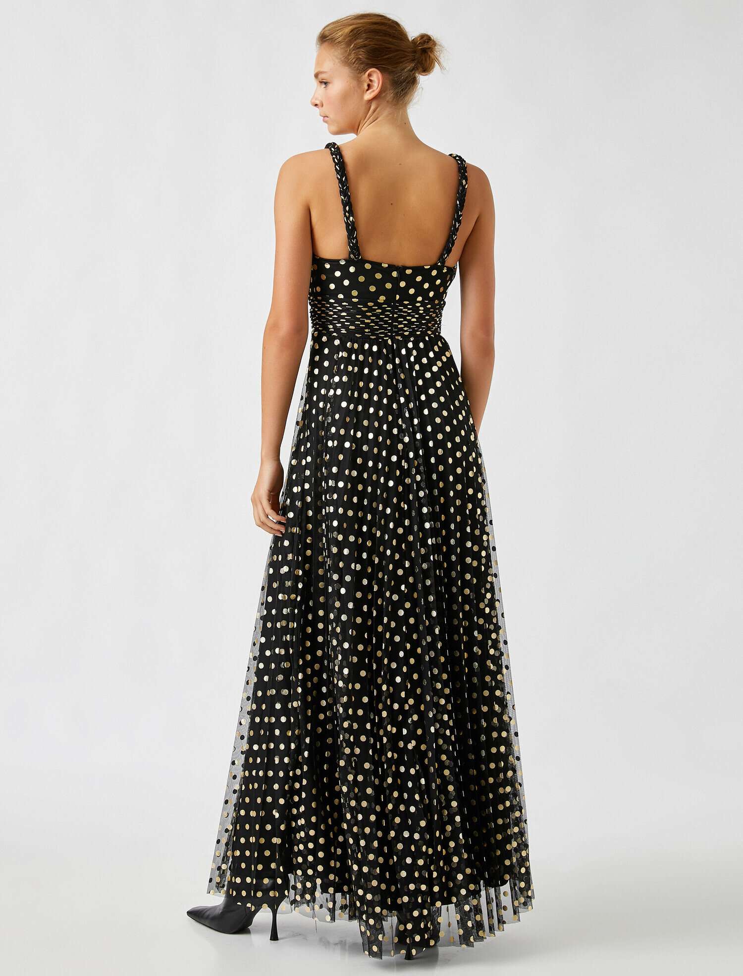   Puantiyeli Şifon Uzun Abiye Elbise