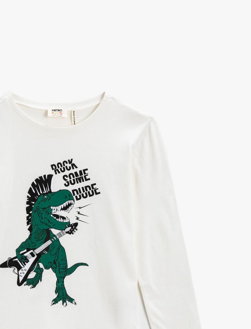  Erkek Çocuk Dinozor Baskılı Uzun Kollu Tişört