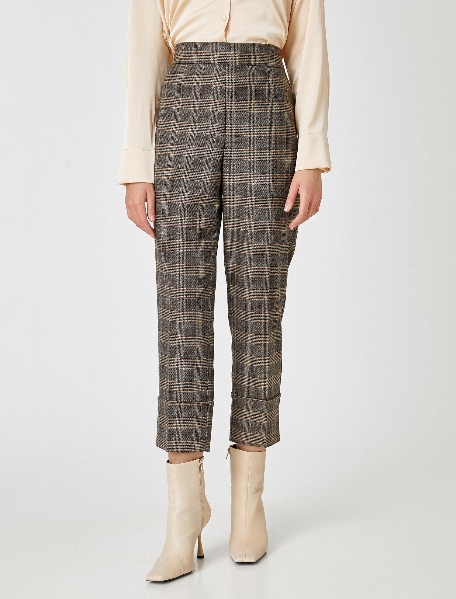   Yüksek Bel Ekoseli Crop Pantolon