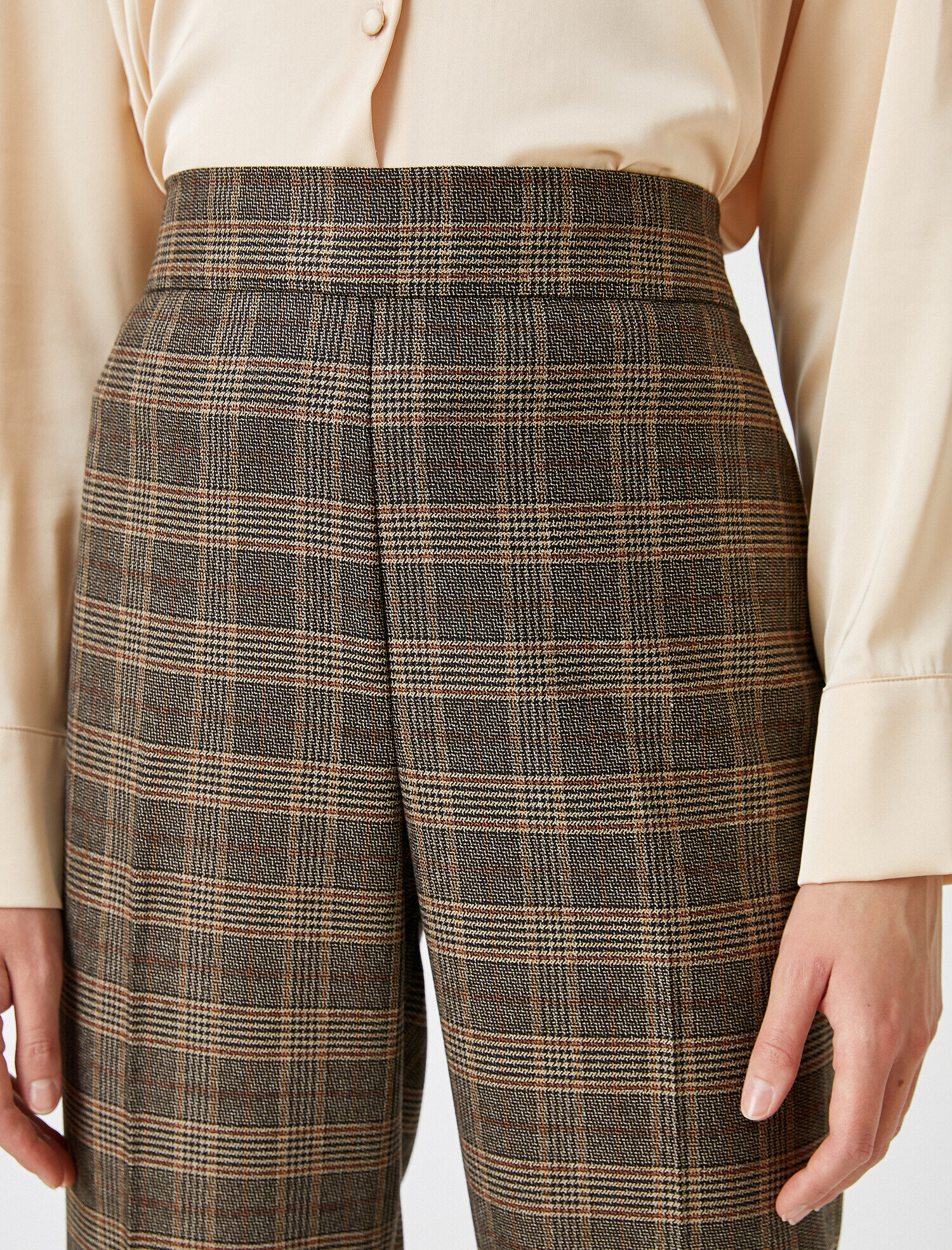   Yüksek Bel Ekoseli Crop Pantolon