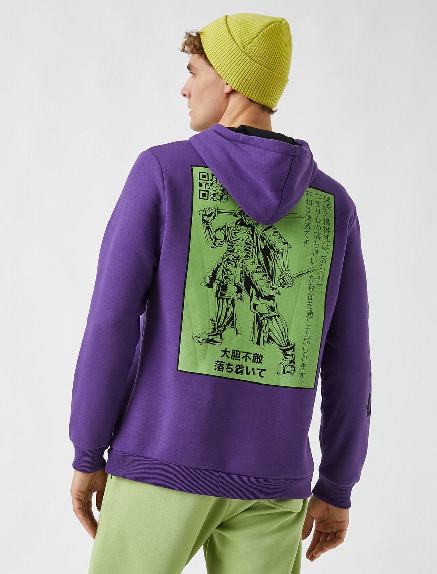   Samuray Baskılı Kapüşonlu Sweatshirt