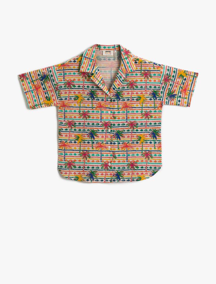 Kız Çocuk Kısa Kollu Gömlek Pamuklu Baskılı