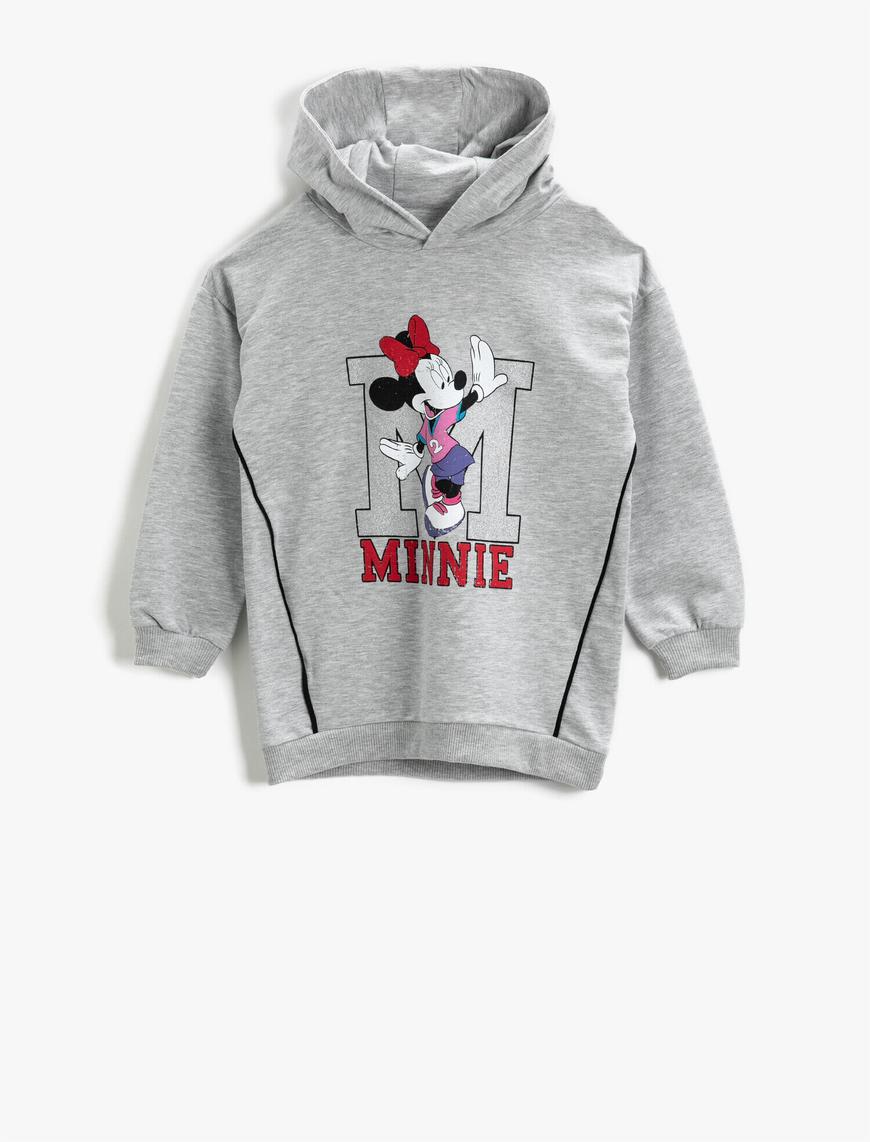  Kız Çocuk Minnie Mouse Lisanslı Baskılı Kapüşonlu Sweatshirt Pamuklu