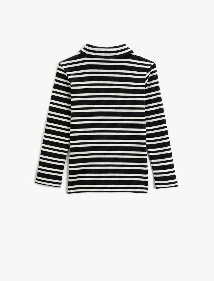 Kız Çocuk Çizgili Boğazlı Uzun Kollu Tişört Pamuklu