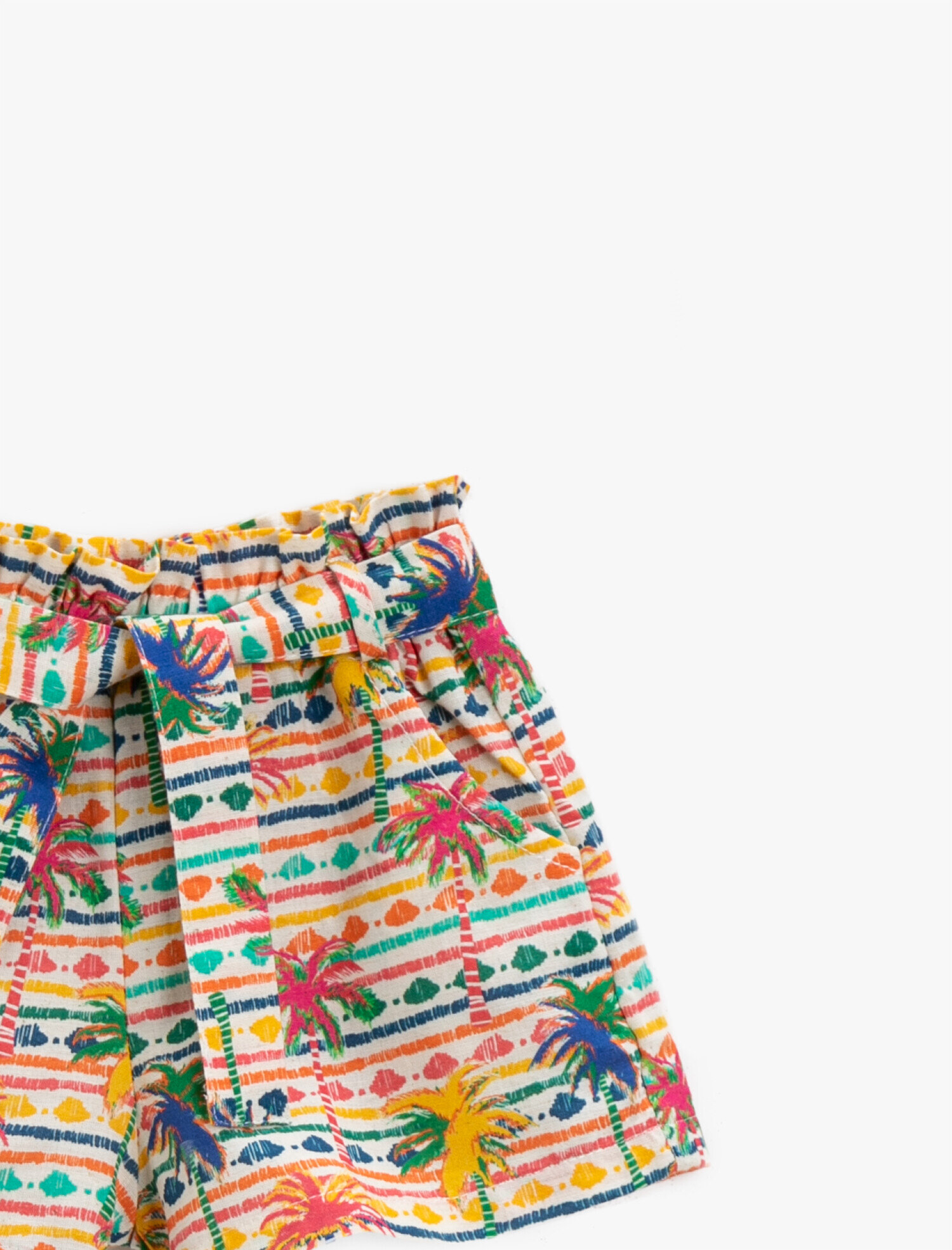  Kız Çocuk Belden Bağlamalı Şort Desenli Pamuklu