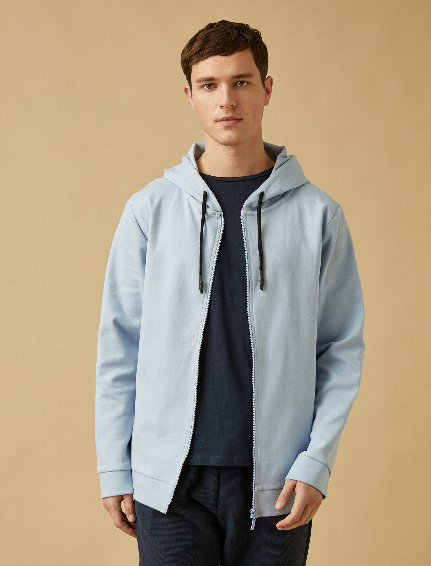   Kırçıllı Fermuarlı Kapüşonlu Sweatshirt