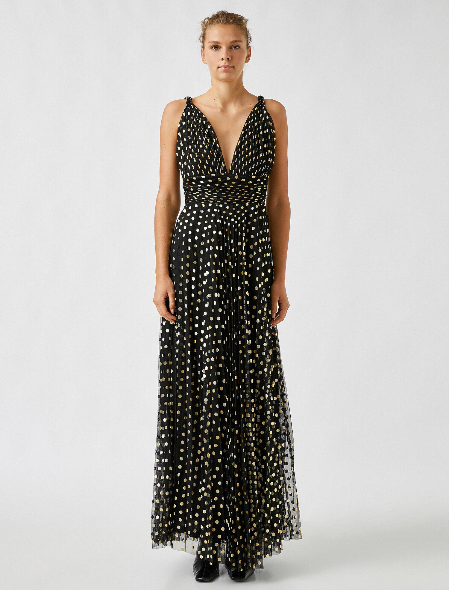   Puantiyeli Şifon Uzun Abiye Elbise