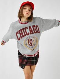 Chicago Baskılı Uzun Kollu Sweatshirt