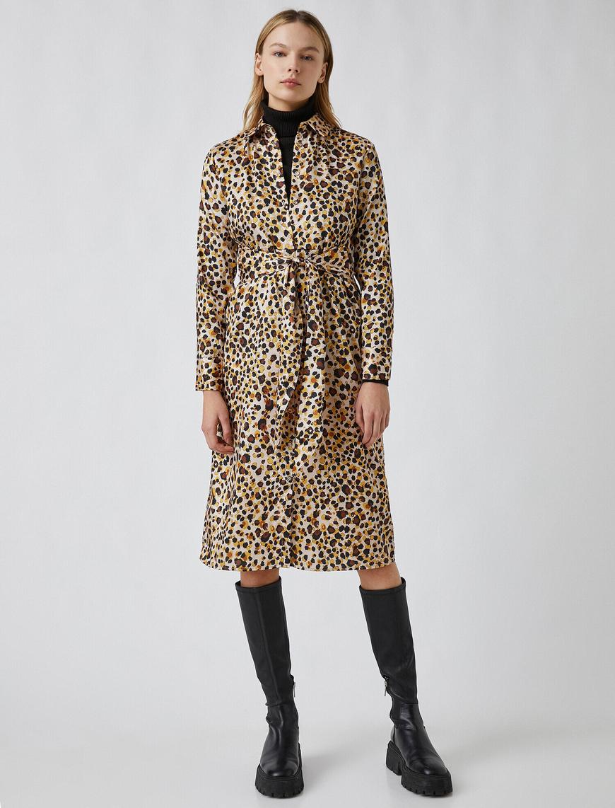   Leopar Desenli Midi Elbise