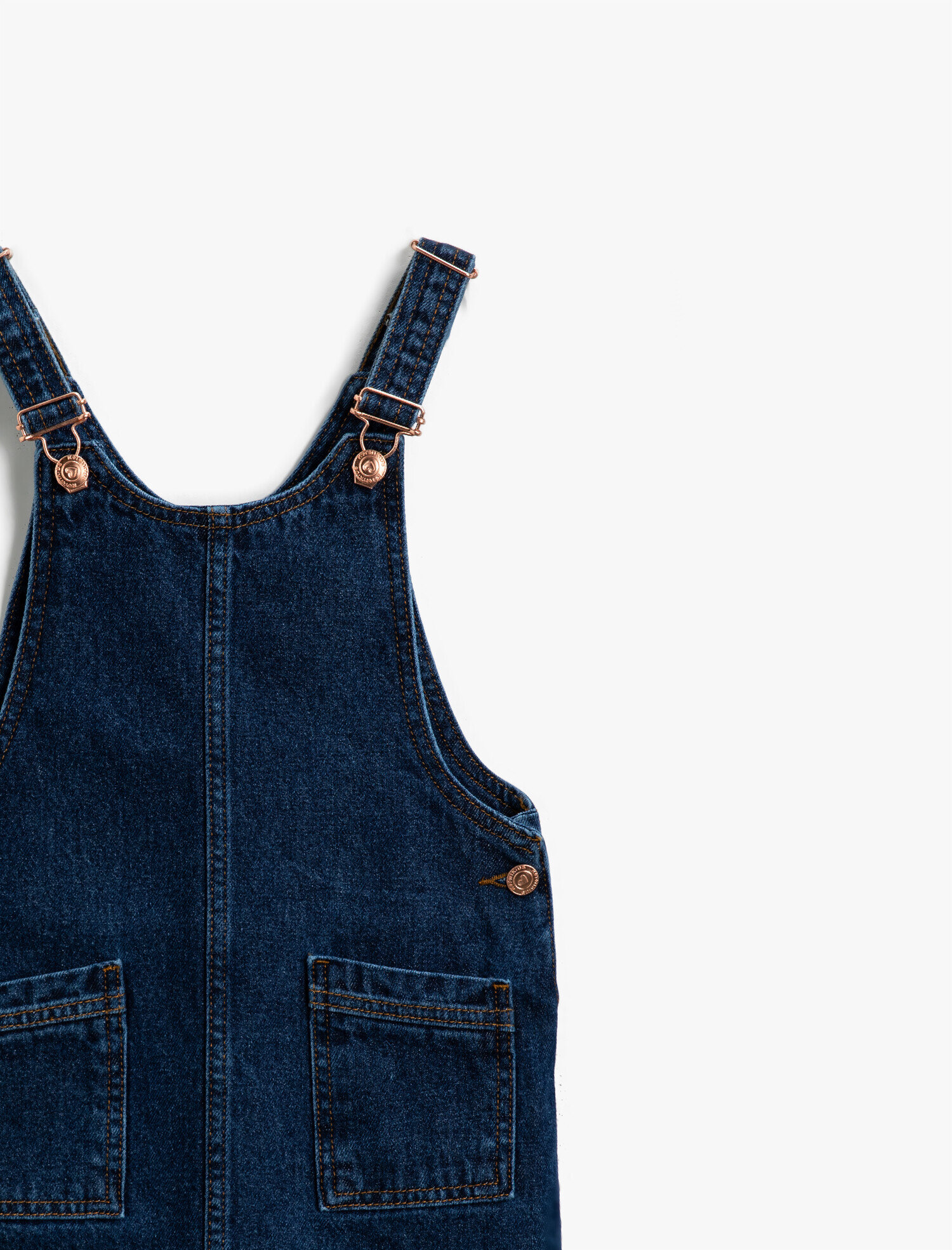  Kız Çocuk Cepli Jean Elbise Pamuklu Askılı