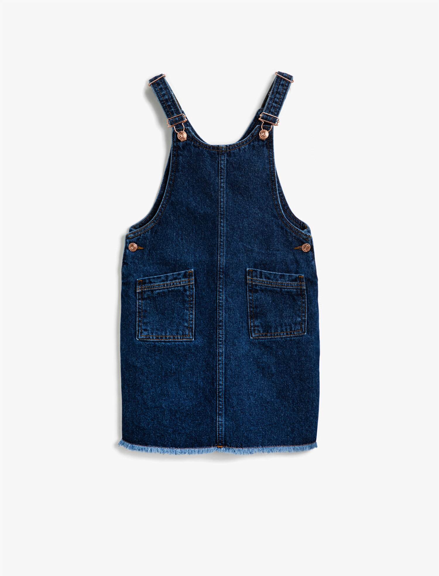  Kız Çocuk Cepli Jean Elbise Pamuklu Askılı