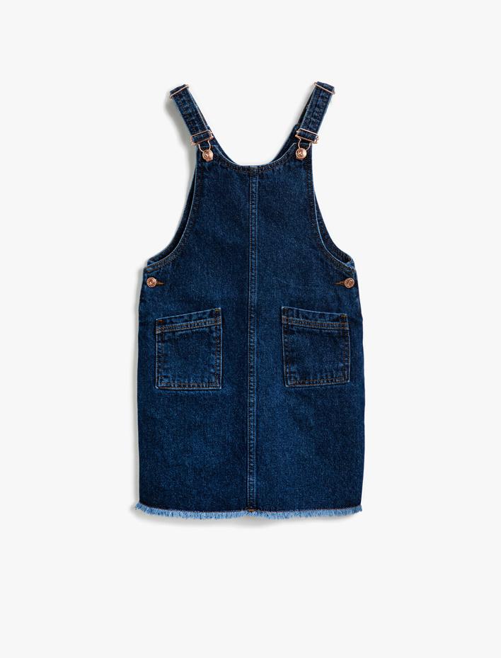 Kız Çocuk Cepli Jean Elbise Pamuklu Askılı