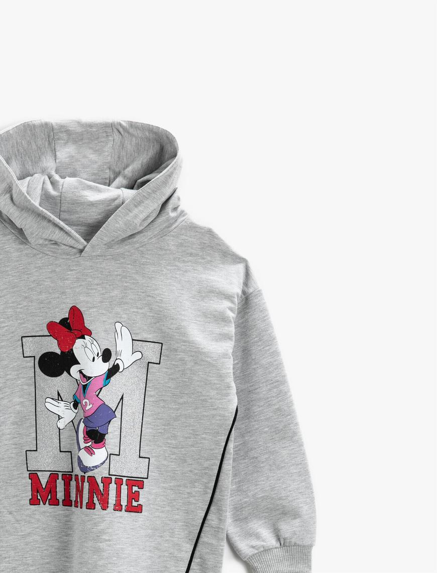  Kız Çocuk Minnie Mouse Lisanslı Baskılı Kapüşonlu Sweatshirt Pamuklu