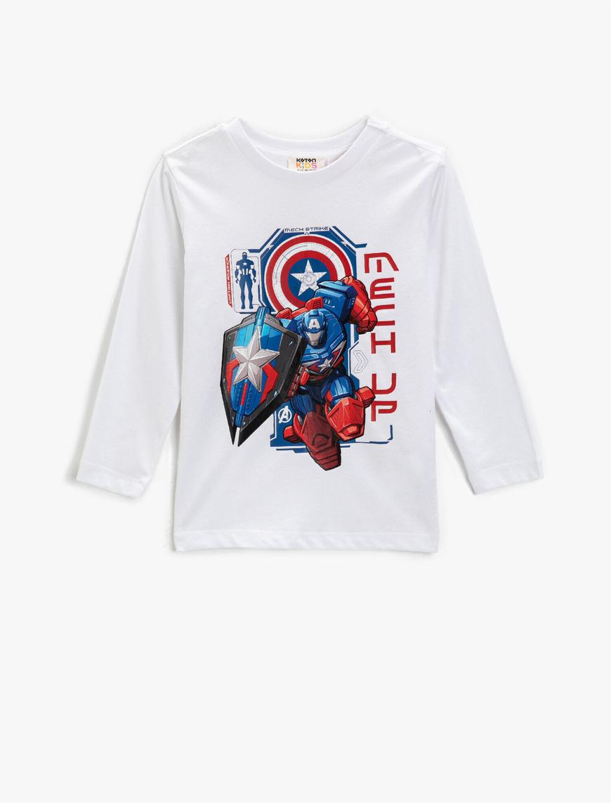  Erkek Çocuk Avengers Lisanslı Baskılı Tişört Uzun Kollu Pamuklu