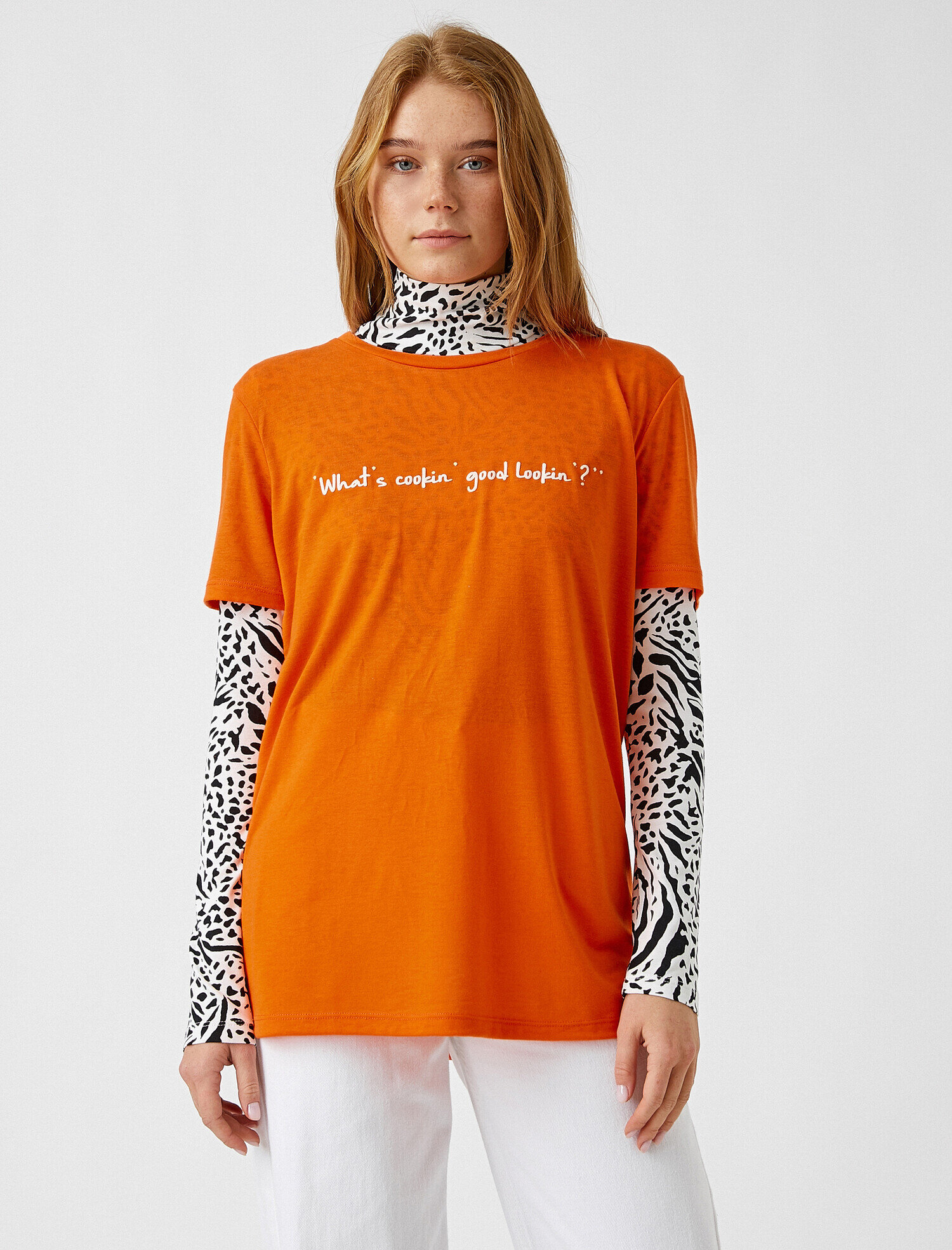   Bisiklet Yaka Kısa Kollu Baskılı Tişört