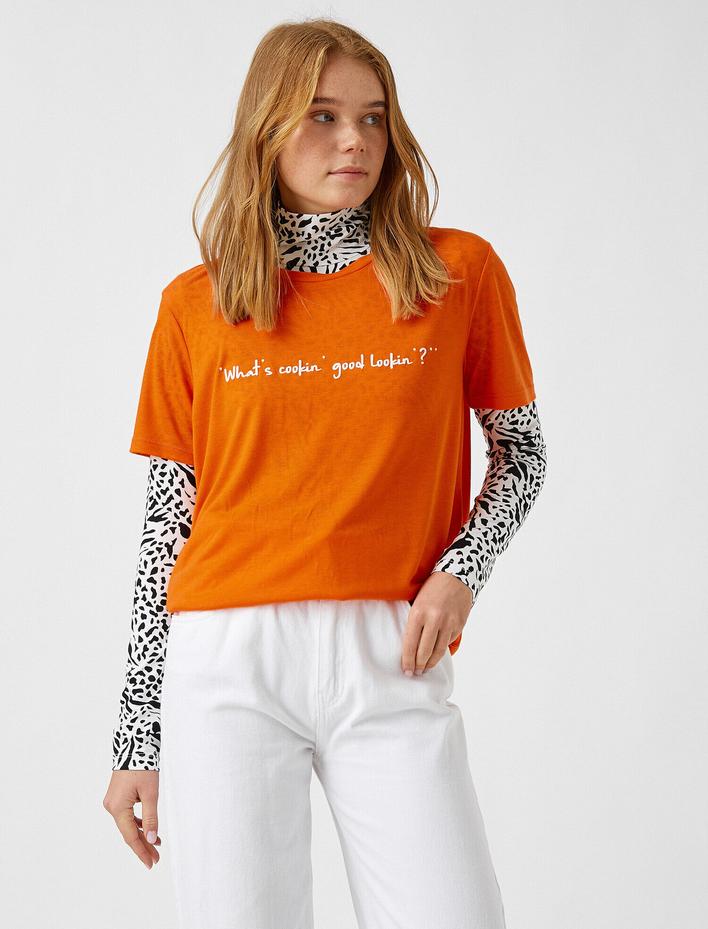  Bisiklet Yaka Kısa Kollu Baskılı Tişört