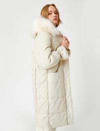 Suni Kürklü Kapitone Uzun Anorak Mont