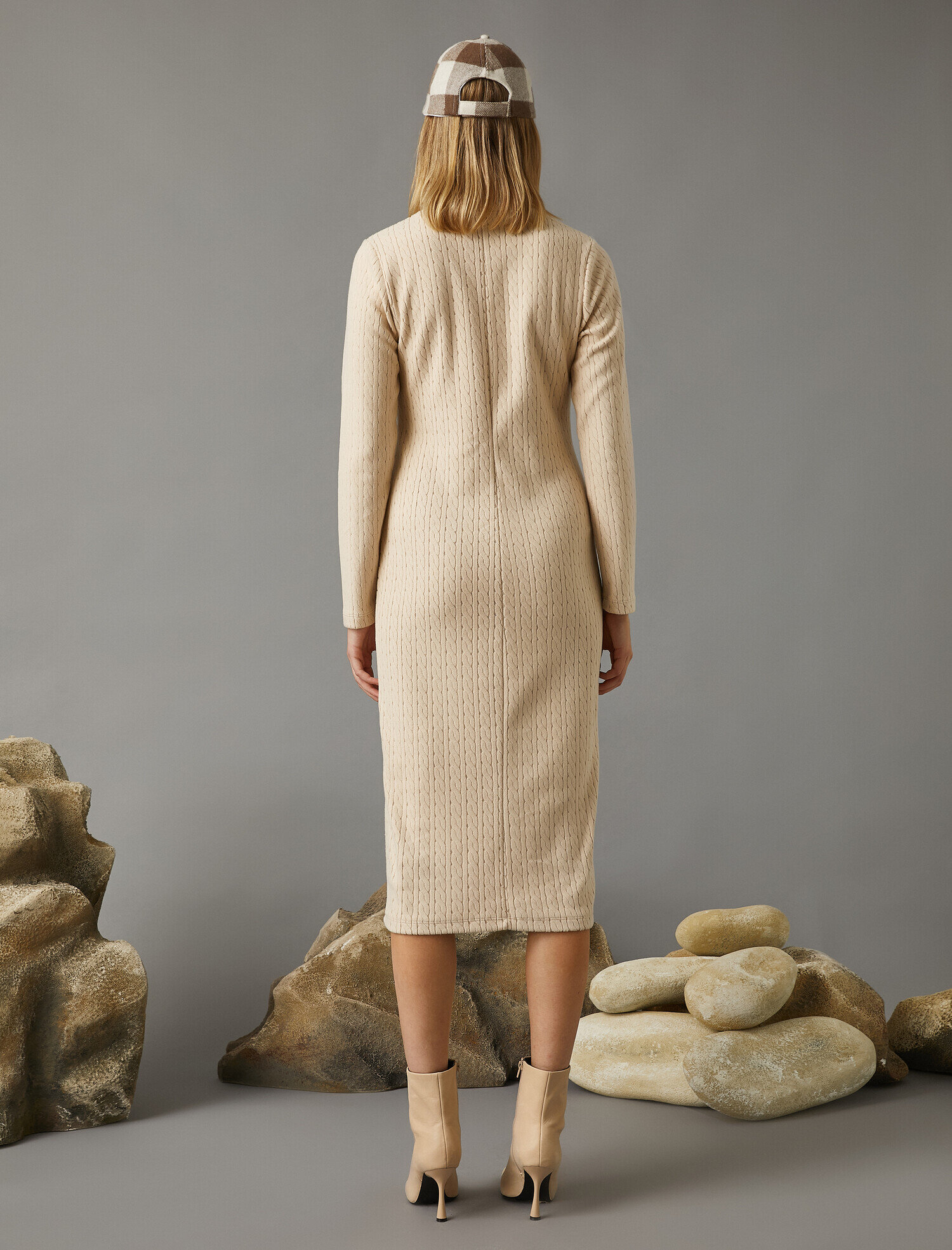   Desenli Balıkçı Yaka Elbise Uzun Kollu