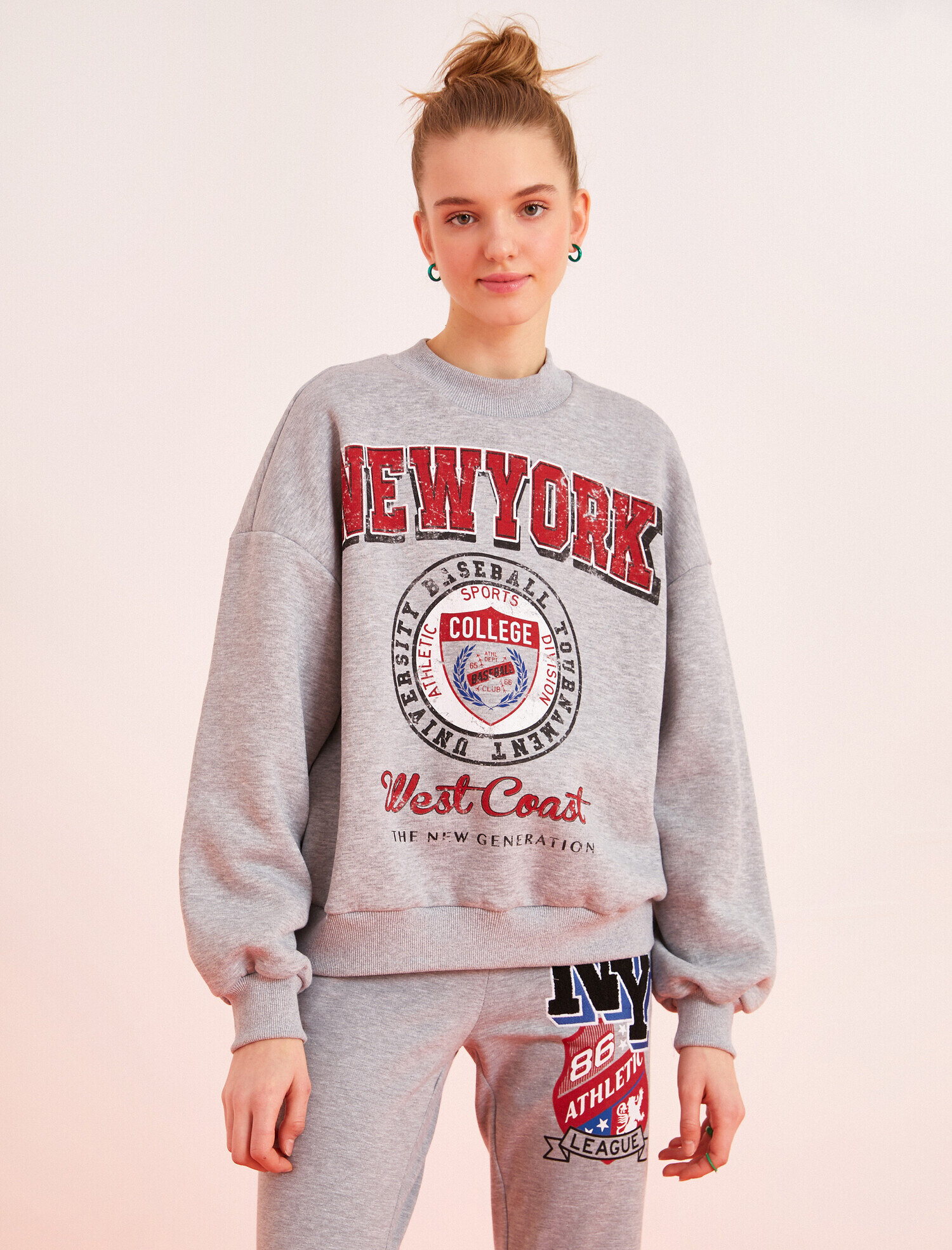 Bisiklet Yaka Baskılı Sweatshirt