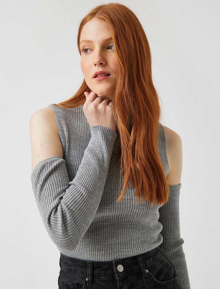  Omuz Dekolteli Uzun Kollu Triko Kazak