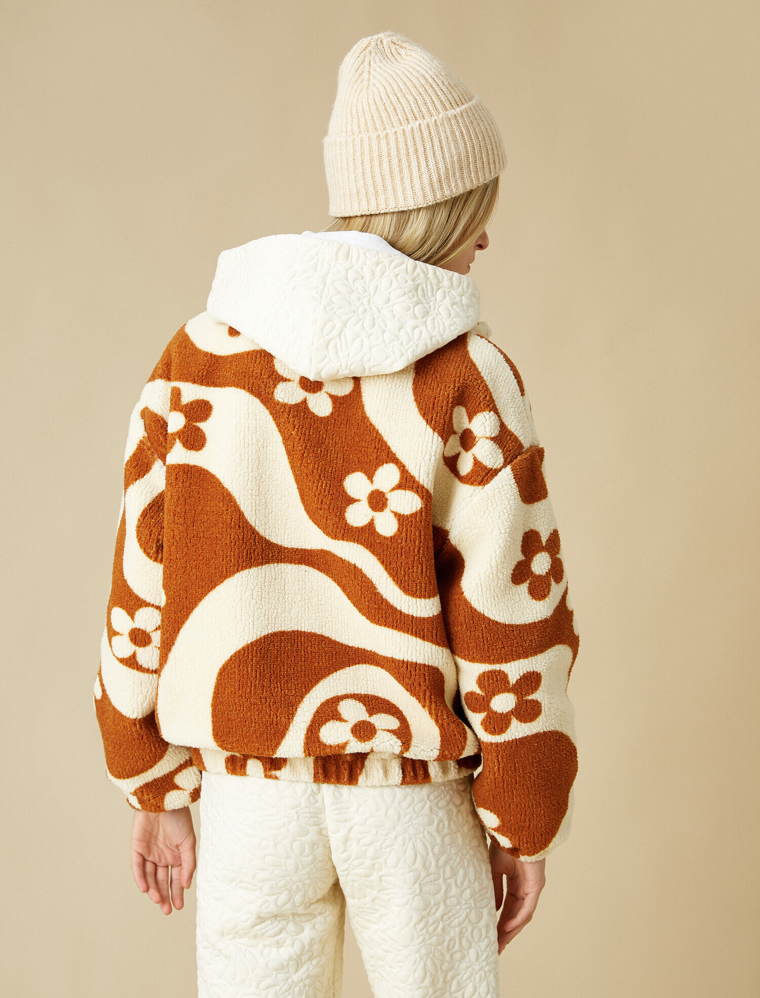   Desenli Fermuarlı Peluş Sweatshirt