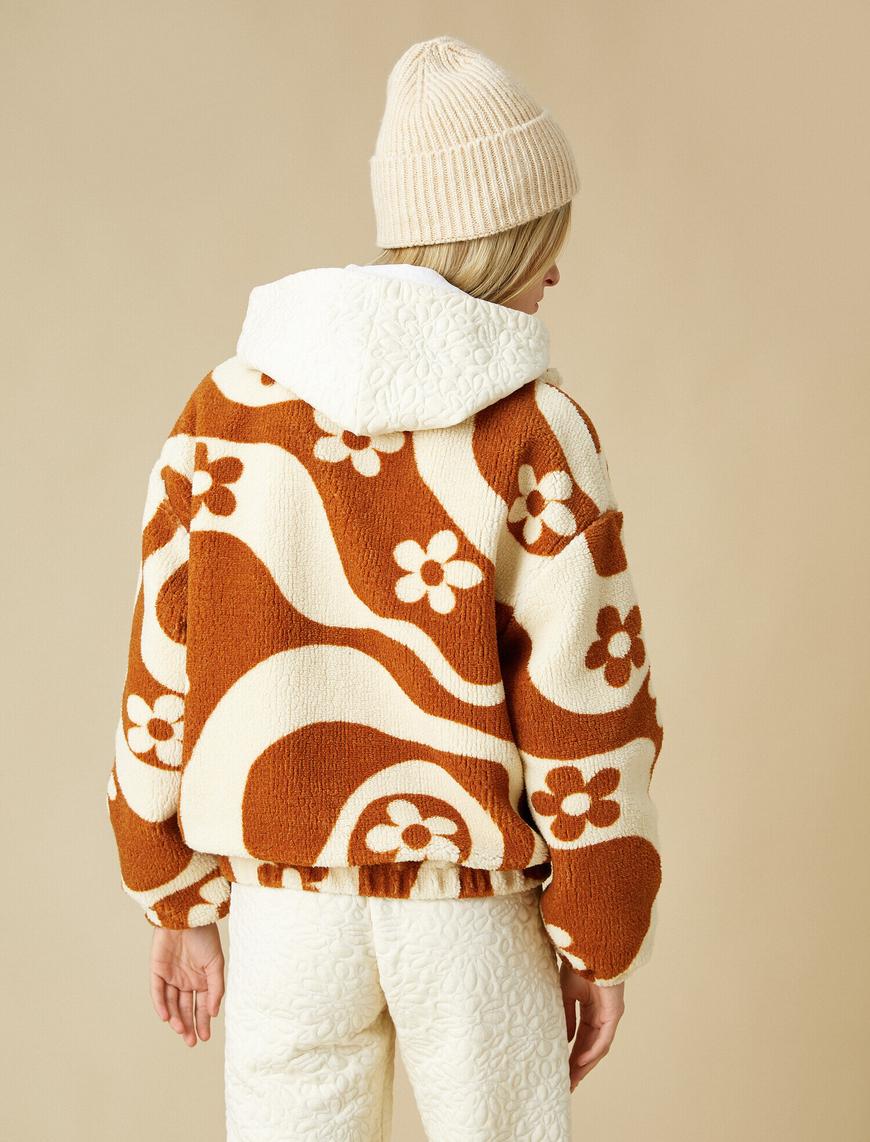   Desenli Fermuarlı Peluş Sweatshirt