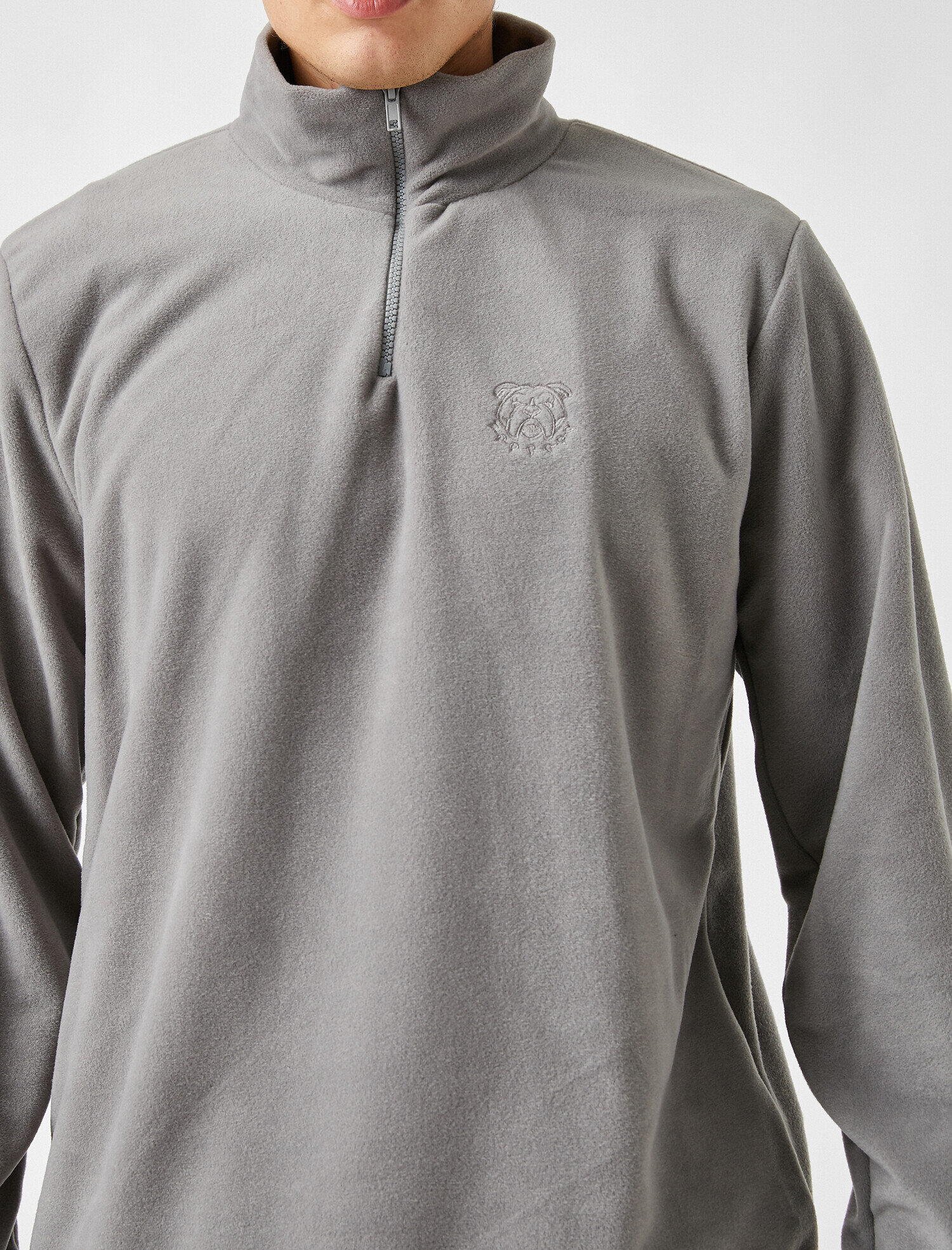 Buldog İşlemeli Yarım Fermuarlı Sweatshirt