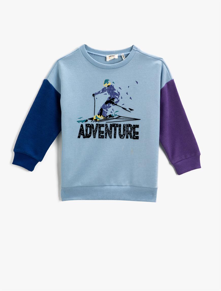  Erkek Çocuk Kayak Baskılı Uzun Kollu Sweatshirt