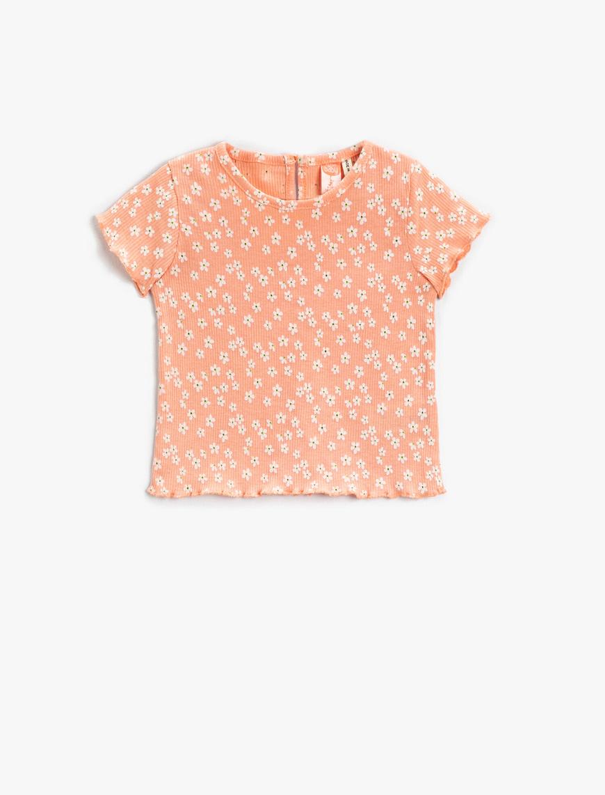  Kız Bebek Çiçek Baskılı Kısa Kollu Tişört