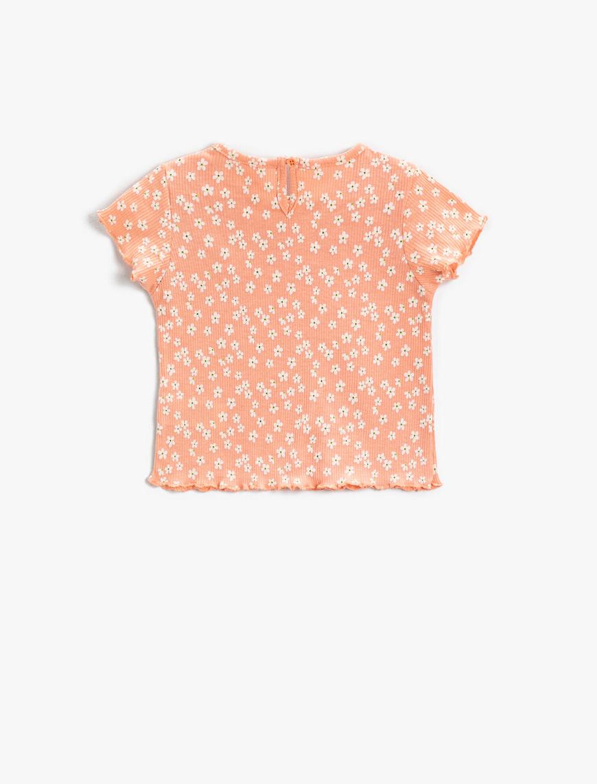  Kız Bebek Çiçek Baskılı Kısa Kollu Tişört
