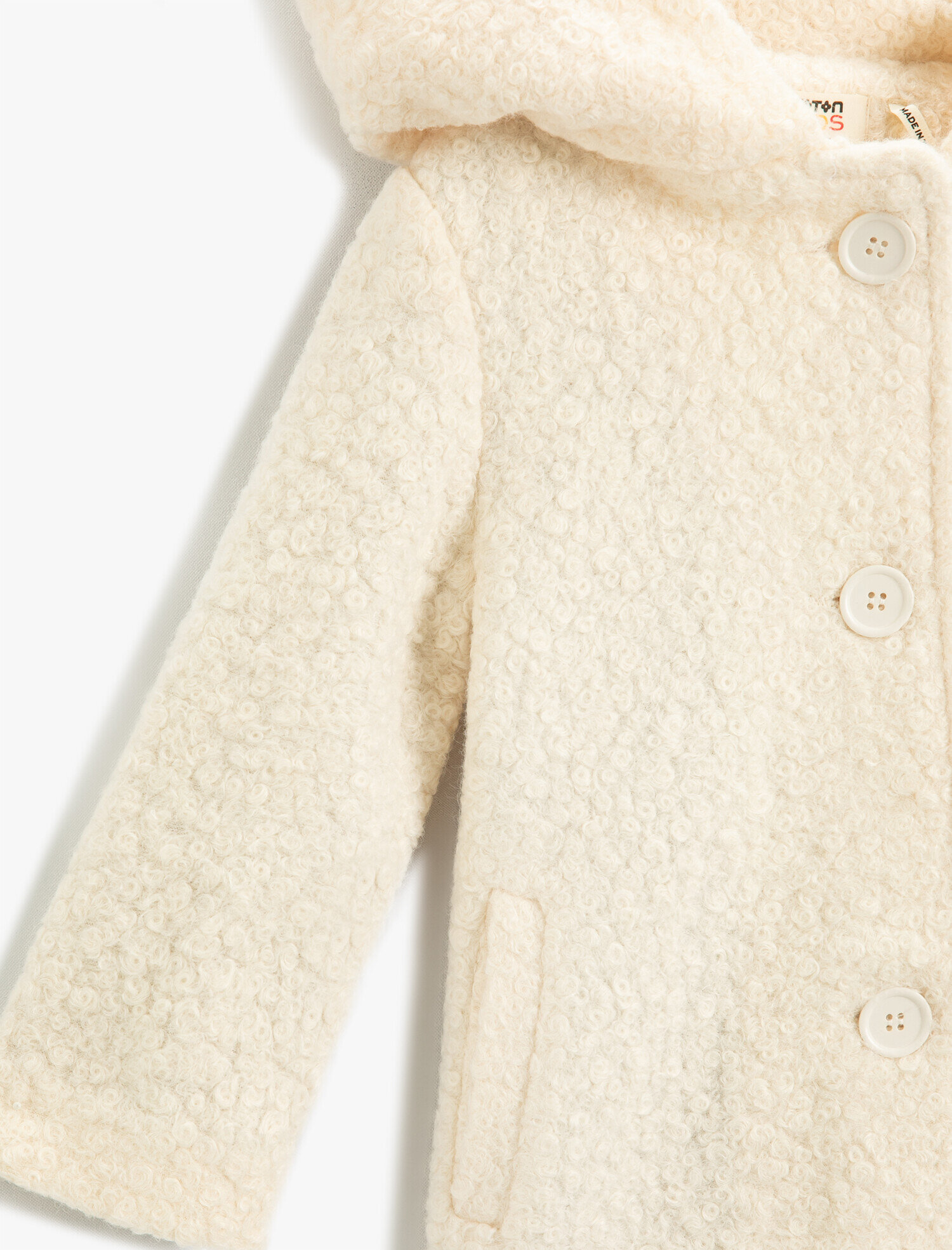  Kız Çocuk Dokulu Kapüşonlu Kaban Cepli Uzun Kollu