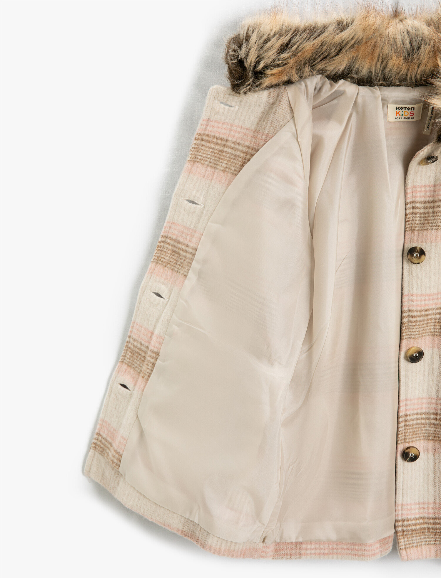  Kız Çocuk Yakası Suni Kürklü Ekose Kaşe Kaban