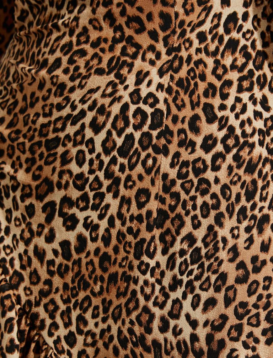   Leopar Desenli Fırfırlı Mini Elbise
