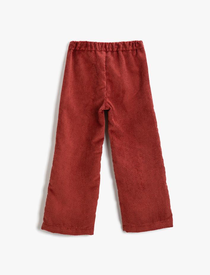 Kız Çocuk Fitilli Kadife Bol Paça Pantolon Kendinden Kemerli Cepli