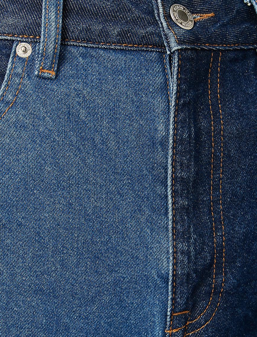   Renk Bloklu Kot Pantolon - Straight Jean
