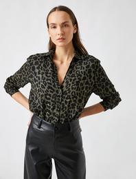 V Yaka Leoparlı Uzun Kollu Gömlek