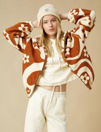 Desenli Fermuarlı Peluş Sweatshirt