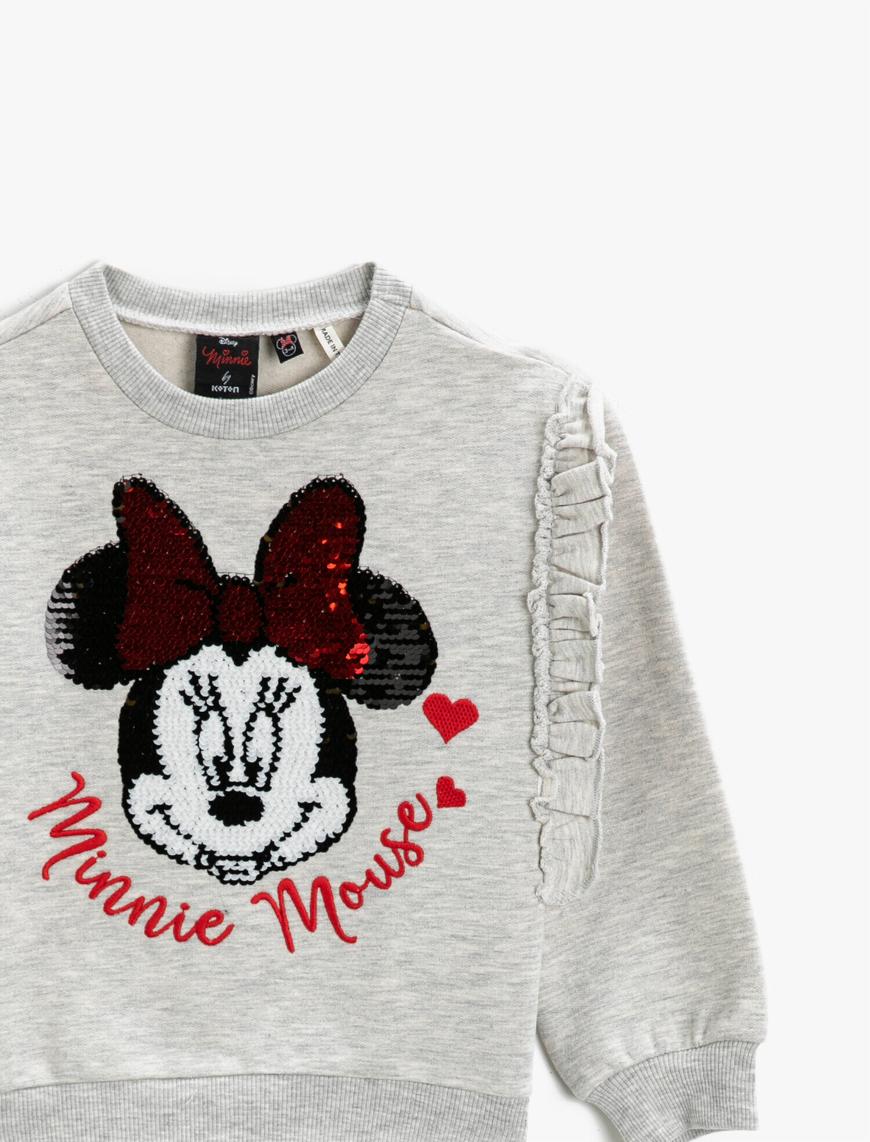 Kız Çocuk Minnie Mouse Lisanslı Baskılı Payetli Sweatshirt Fırfırlı