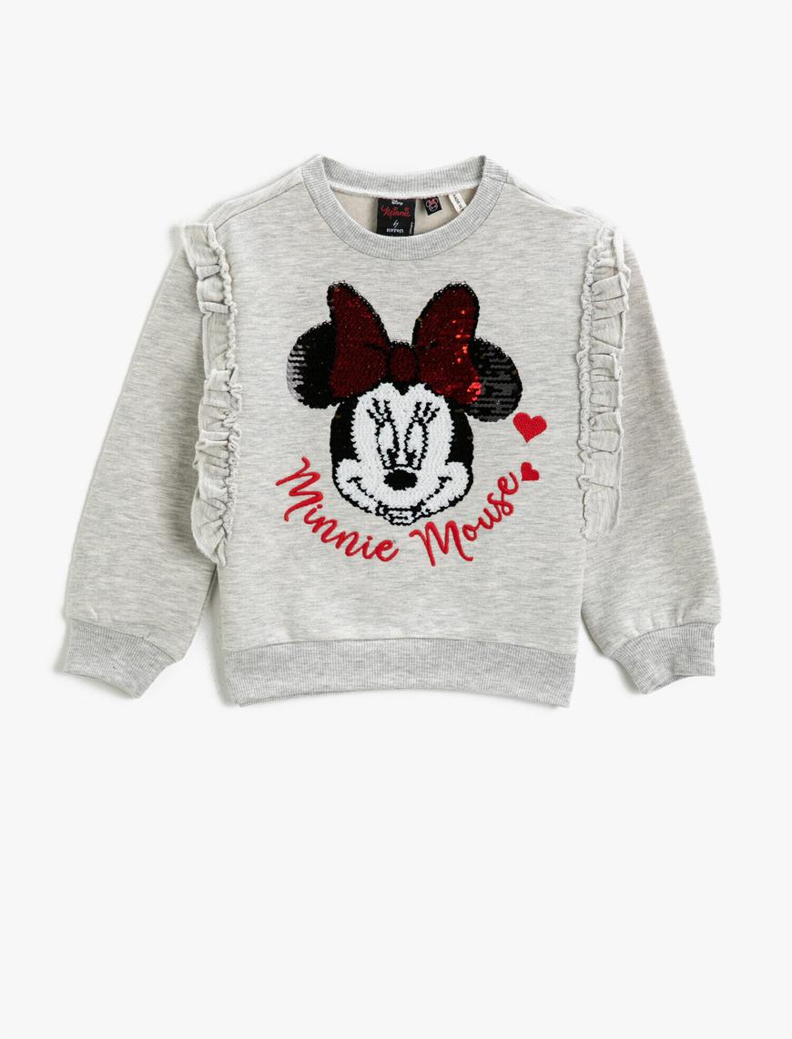  Kız Çocuk Minnie Mouse Lisanslı Baskılı Payetli Sweatshirt Fırfırlı