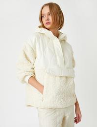 Kapüşonlu Kapitone Peluş Detaylı Anorak Ceket