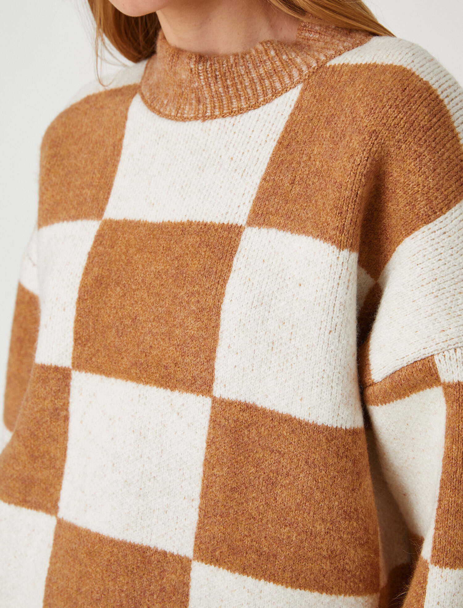   Bisiklet Yaka Kareli Uzun Kollu Triko Kazak