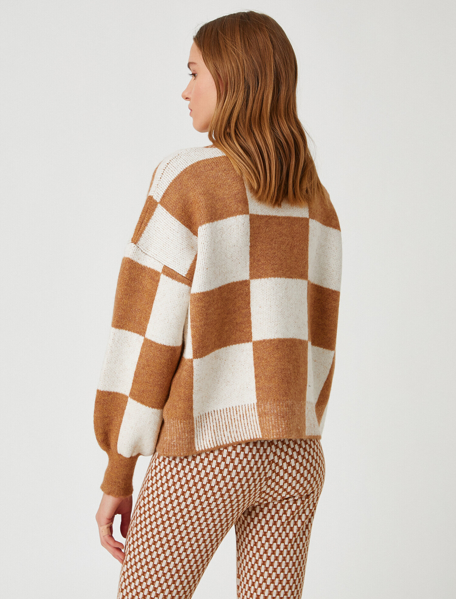   Bisiklet Yaka Kareli Uzun Kollu Triko Kazak