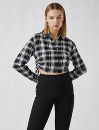 Ekoseli Büzgülü Crop Gömlek