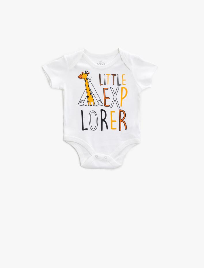 Erkek Bebek Yazılı Çıtçıtlı Body Pamuklu Kısa Kollu