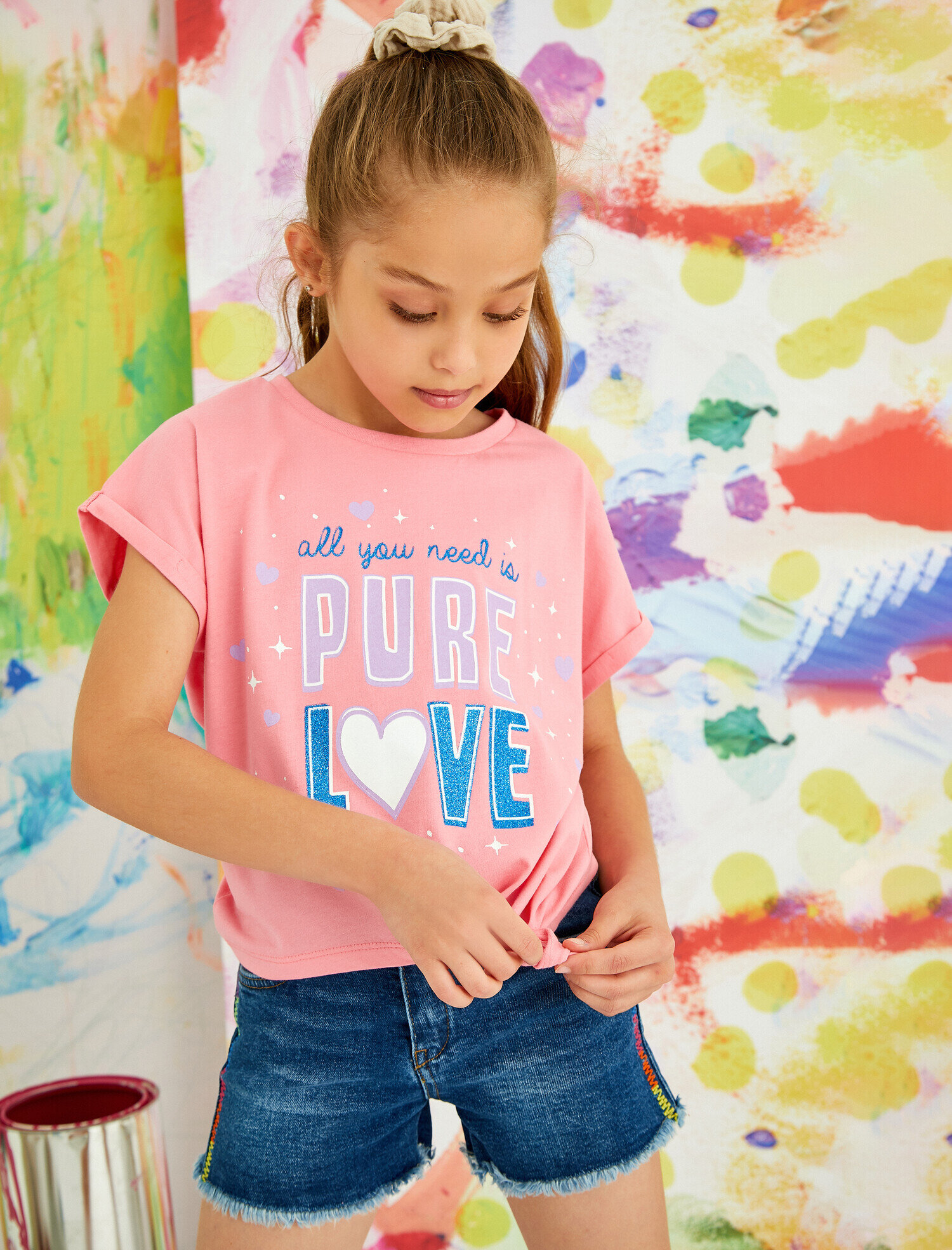  Kız Çocuk Karanlıkta Parlayan Tişört Bisiklet Yaka Kısa Kollu Pamuklu