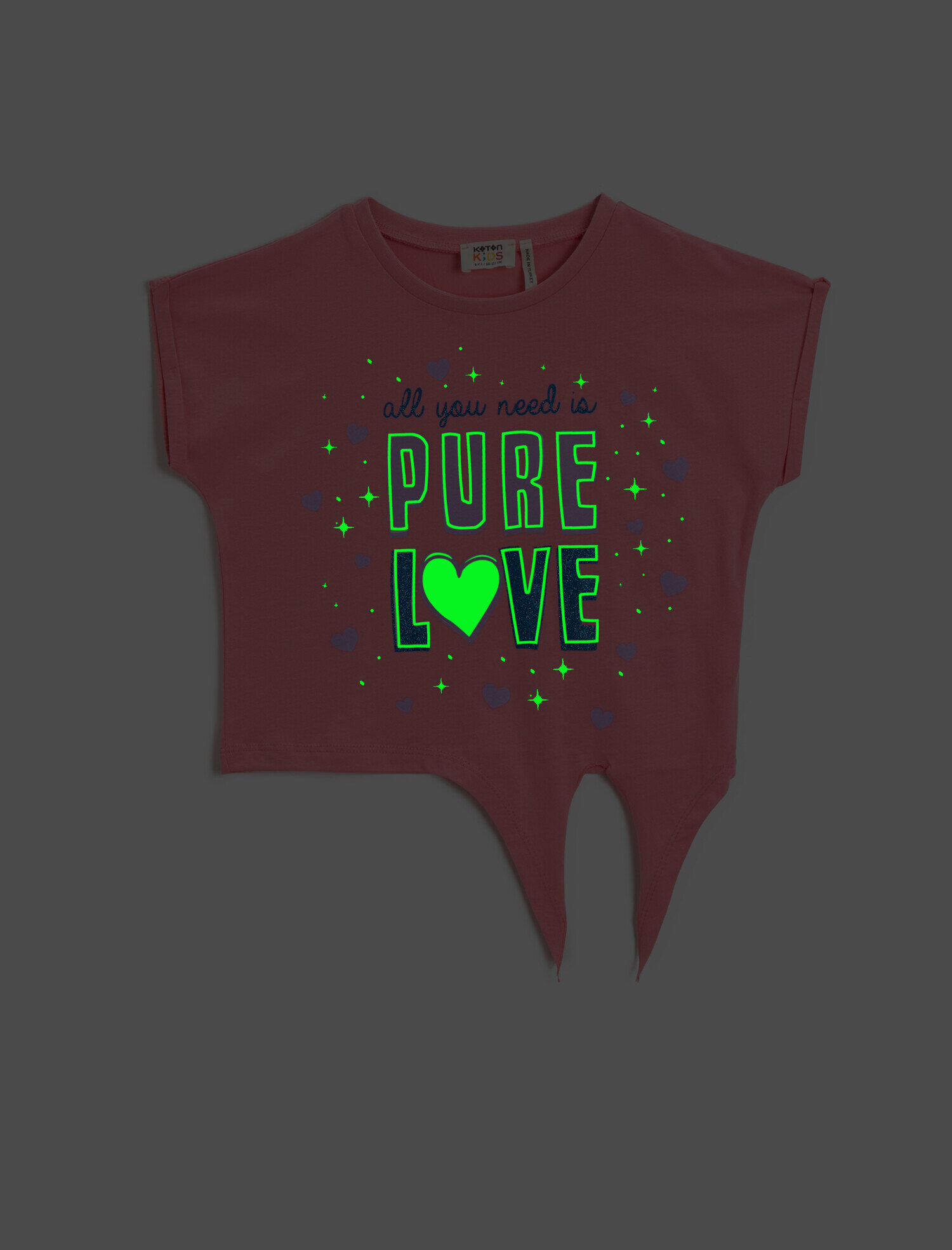  Kız Çocuk Karanlıkta Parlayan Tişört Bisiklet Yaka Kısa Kollu Pamuklu