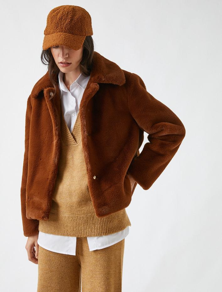  Çıtçıtlı Peluş Mont